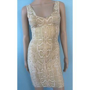 SYLK Women's Dress Beige Gold Sleeveless Pencil Stretch Bodycon Bandage Size XS